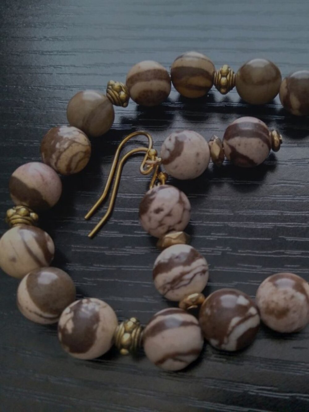 Handcrafted Zebra Jasper Stretch Bracelet & Matching Earrings